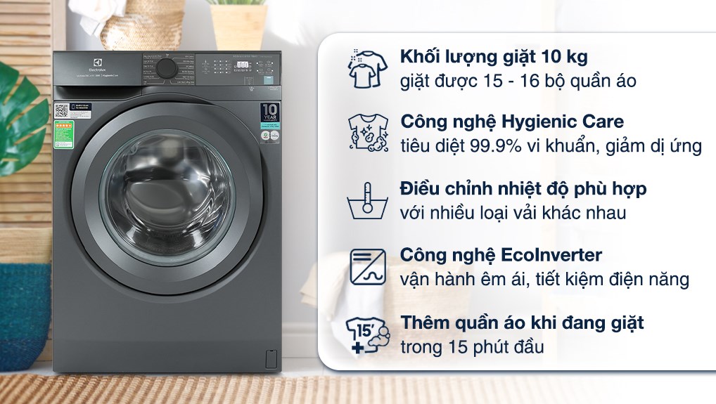 Máy giặt Electrolux Lồng ngang UltimateCare 300 Inverter 10 kg EWF1024M3SB